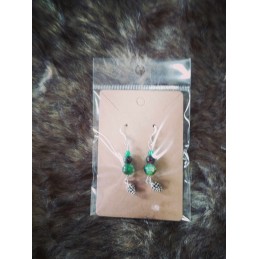 Boucles 3 perles thème vert